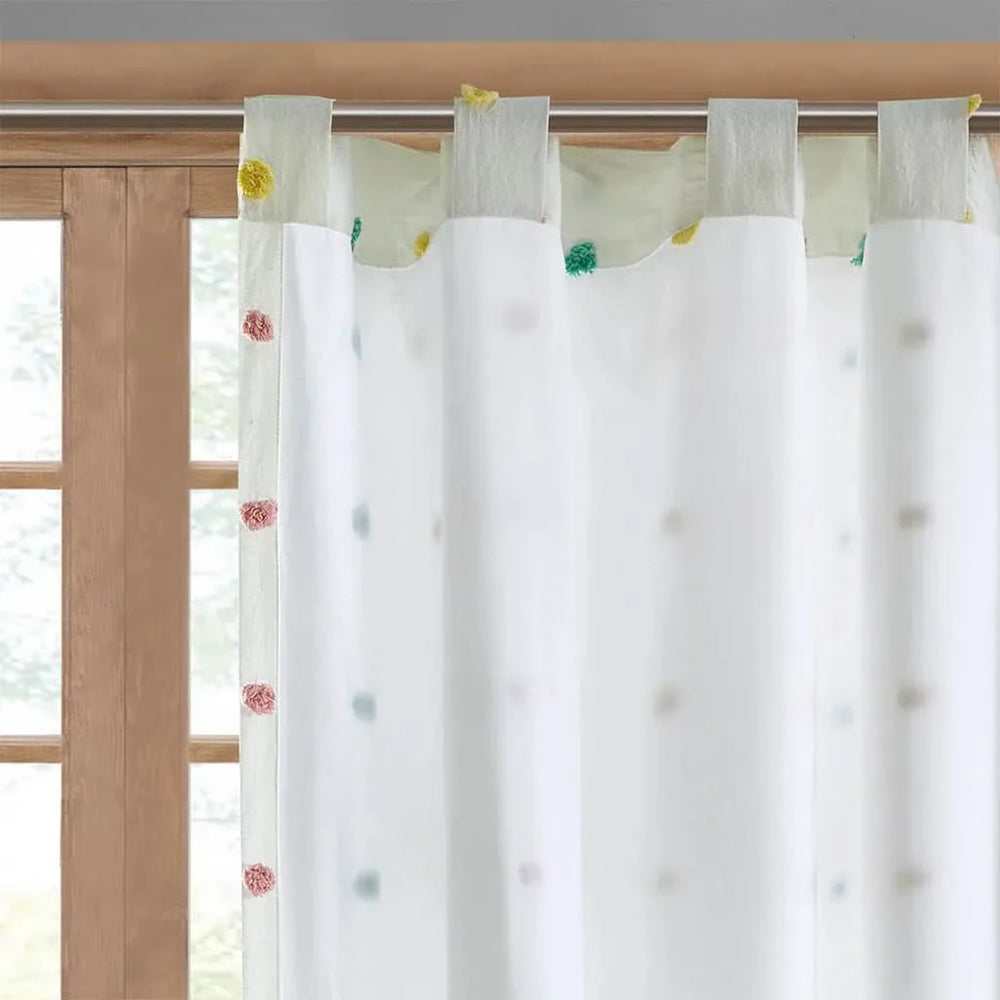 Cotton Curtain Panel Jacquard Pom Pom Dots On White Ground 84in Long 50in Wide Media 8