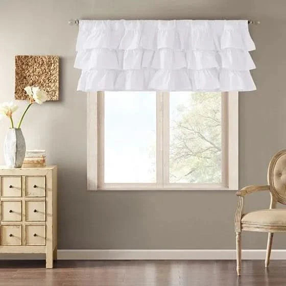 Cotton Valance Oversized Ruffle Rod Pocket White 50x18 Window Decor Media 1