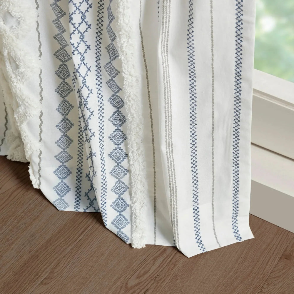 Cotton Curtain Panel Printed Chenille Stripe Lined Window Drapes Soft Media 6