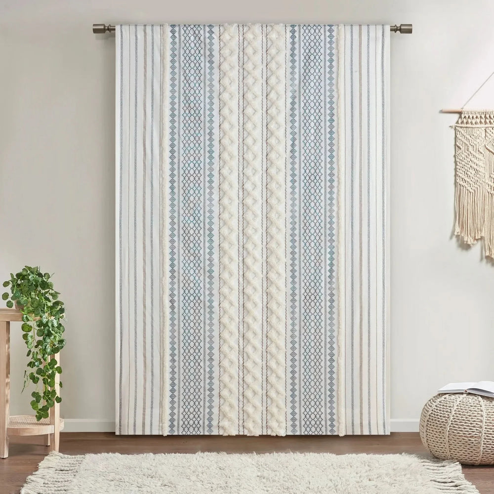 Cotton Curtain Panel Printed Chenille Stripe Lined Window Drapes Soft Media 8