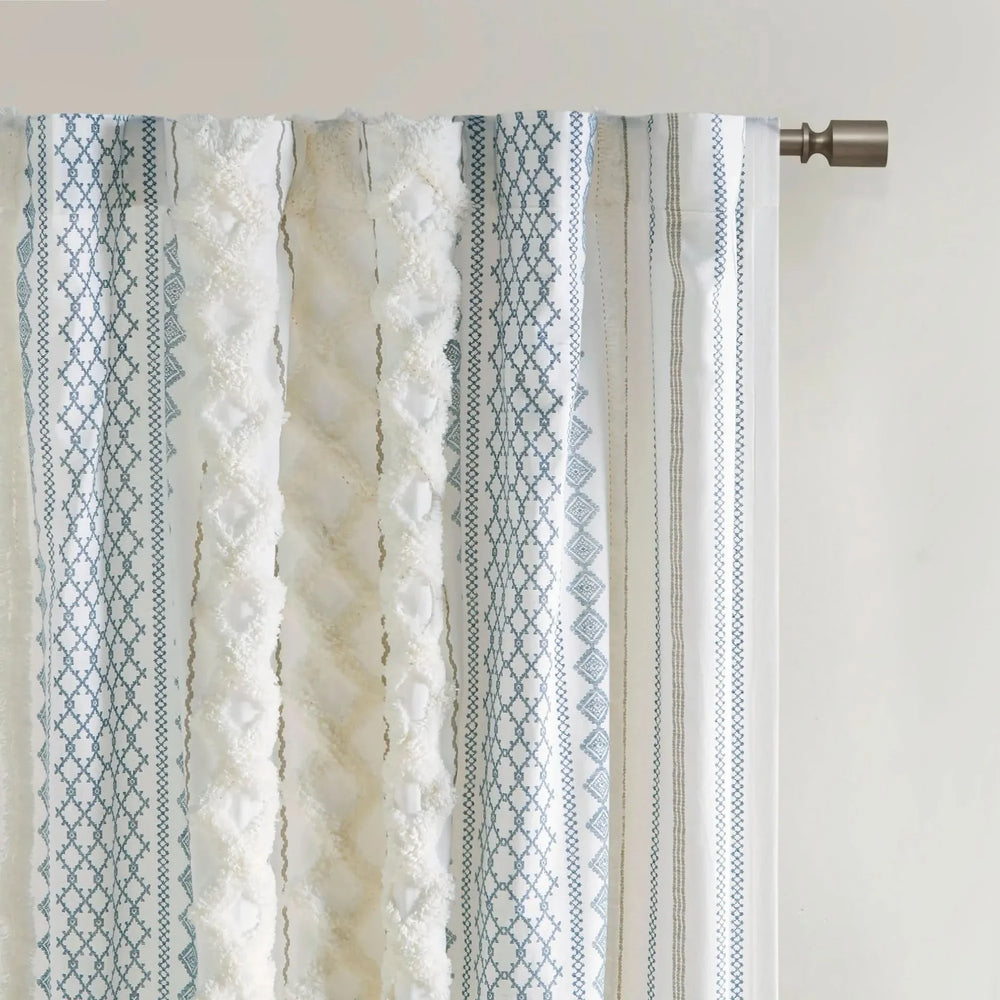 Cotton Curtain Panel Printed Chenille Stripe Lined Window Drapes Soft Media 5
