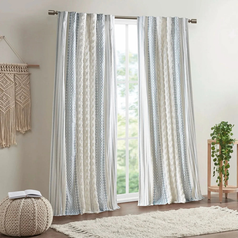 Cotton Curtain Panel Printed Chenille Stripe Lined Window Drapes Soft Media 9