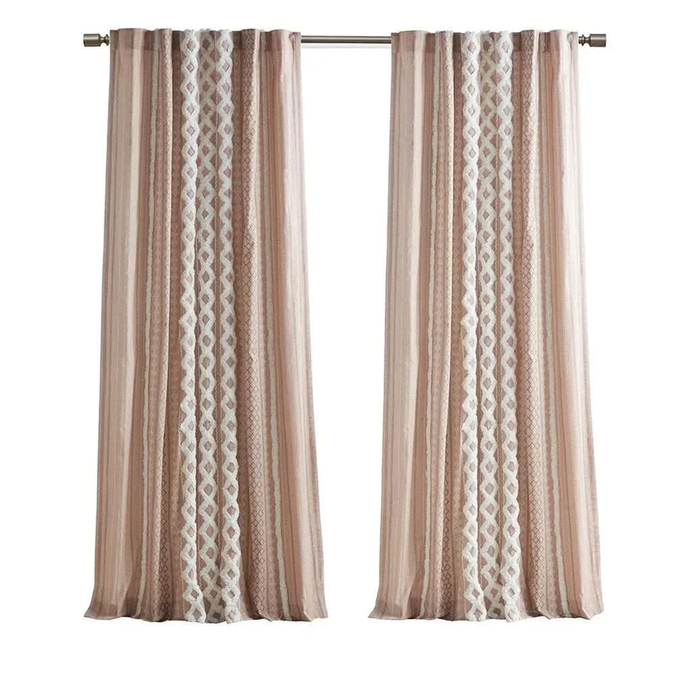 Cotton Curtain Panel Printed With Chenille Stripe Lining Blush 50x84 Media 4