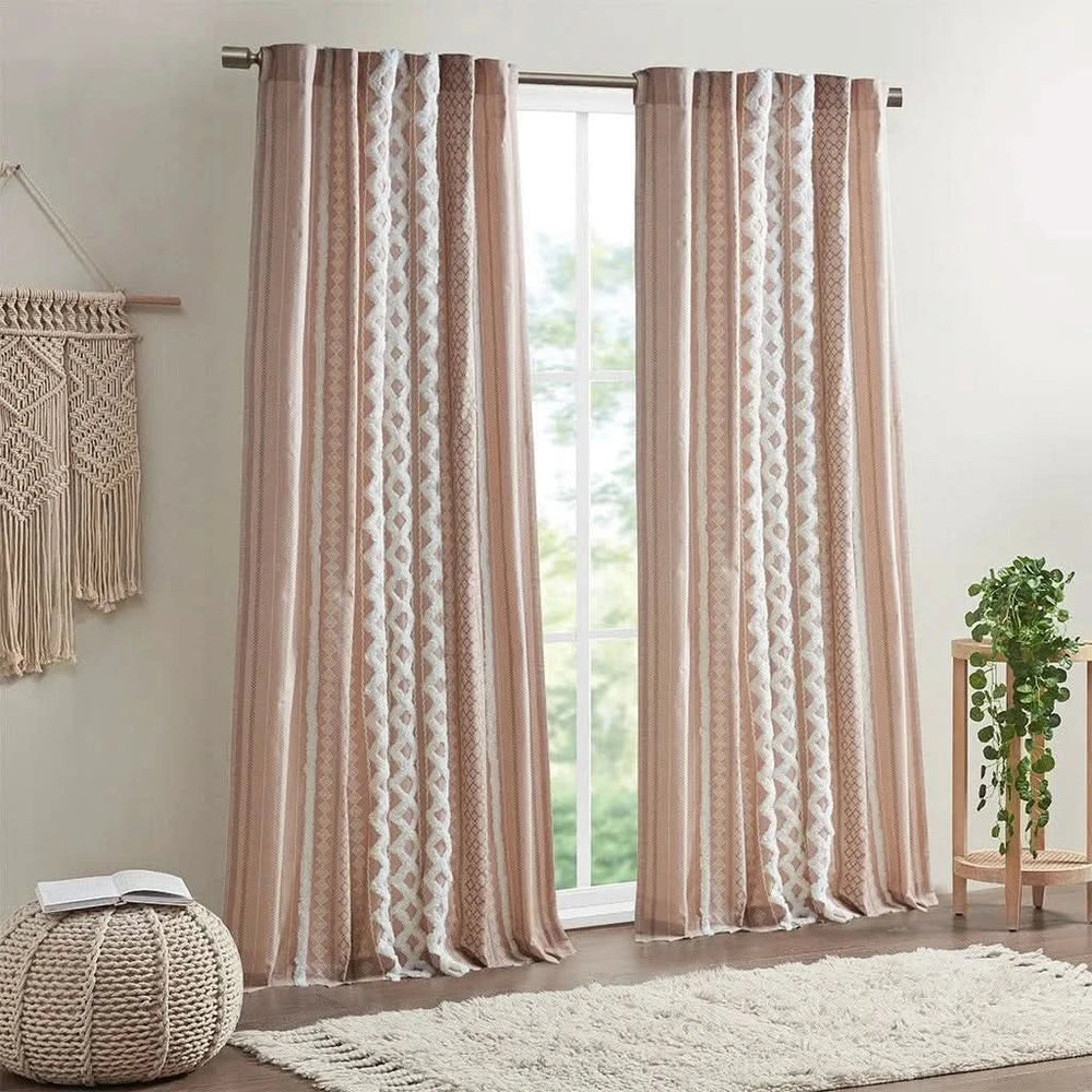 Cotton Curtain Panel Printed With Chenille Stripe Lining Blush 50x84 Media 2