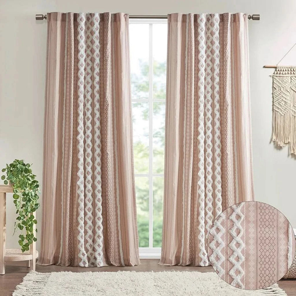 Cotton Curtain Panel Printed With Chenille Stripe Lining Blush 50x84 Media 5
