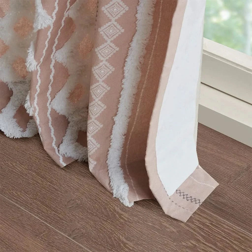 Cotton Curtain Panel Printed With Chenille Stripe Lining Blush 50x84 Media 7