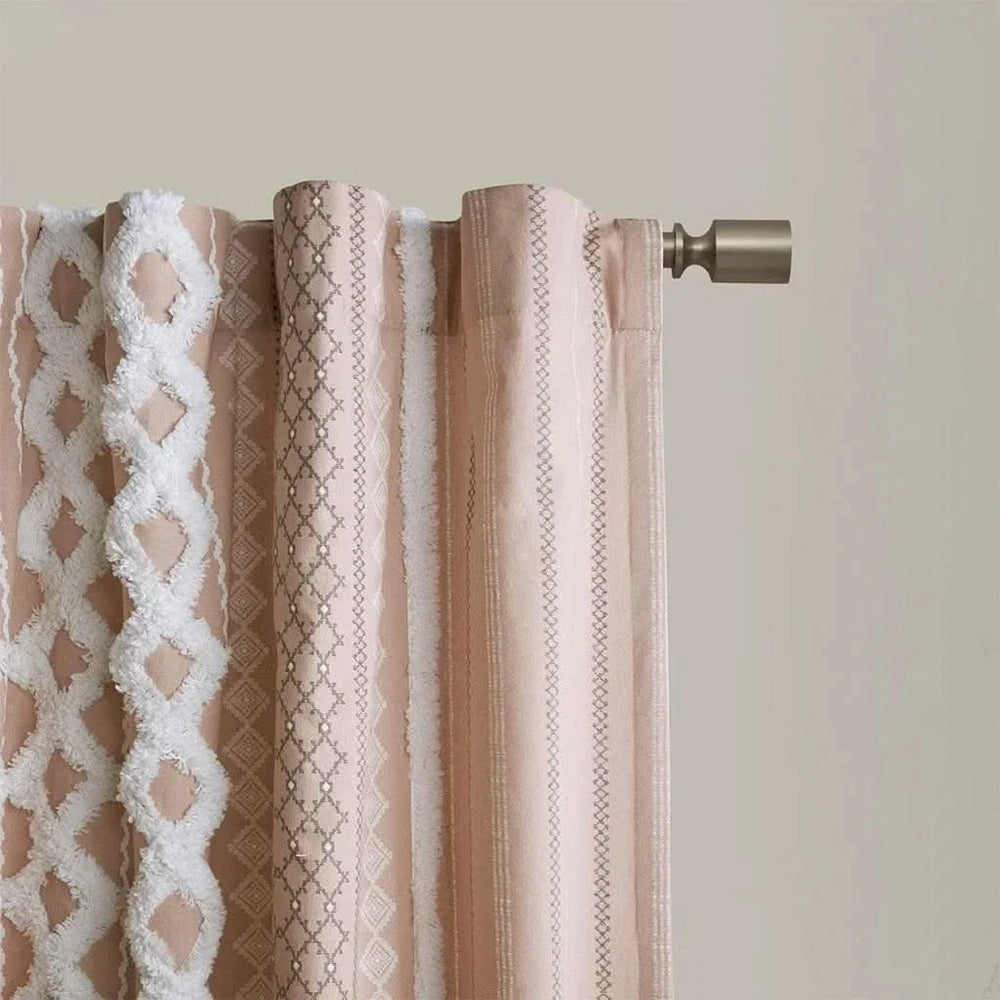 Cotton Curtain Panel Printed With Chenille Stripe Lining Blush 50x84 Media 9
