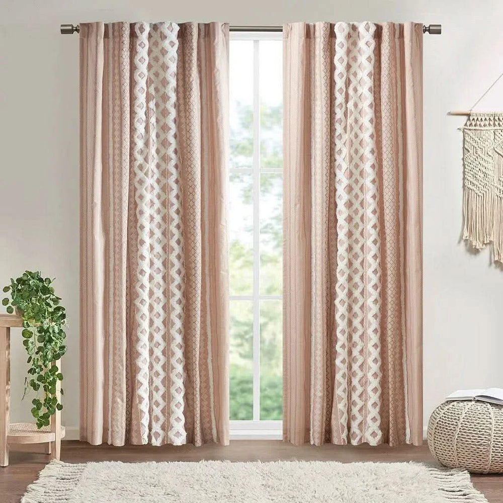 Cotton Curtain Panel Printed With Chenille Stripe Lining Blush 50x84 Media 1