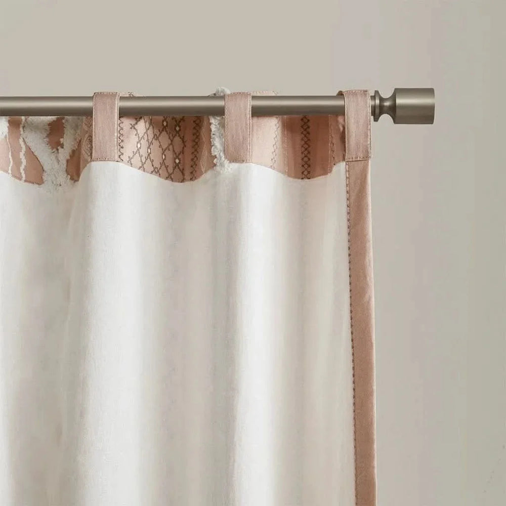 Cotton Curtain Panel Printed With Chenille Stripe Lining Blush 50x84 Media 6