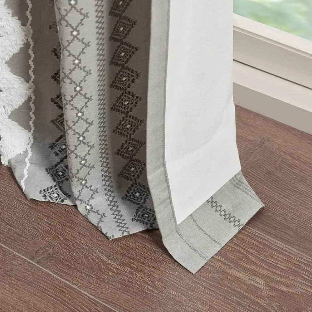 Cotton Curtain Panel Printed Chenille Stripe Lined Gray 50x84 Inches Media 9