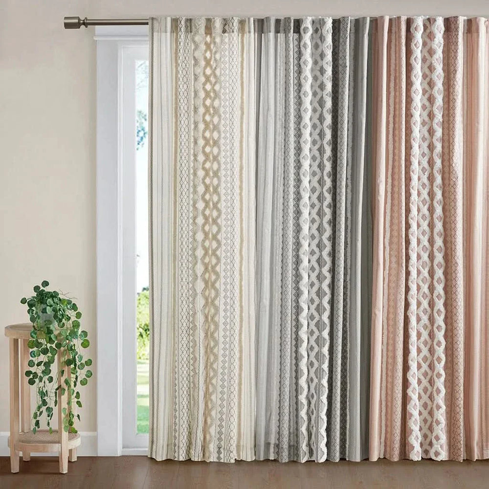 Cotton Curtain Panel Printed Chenille Stripe Lined Gray 50x84 Inches Media 4