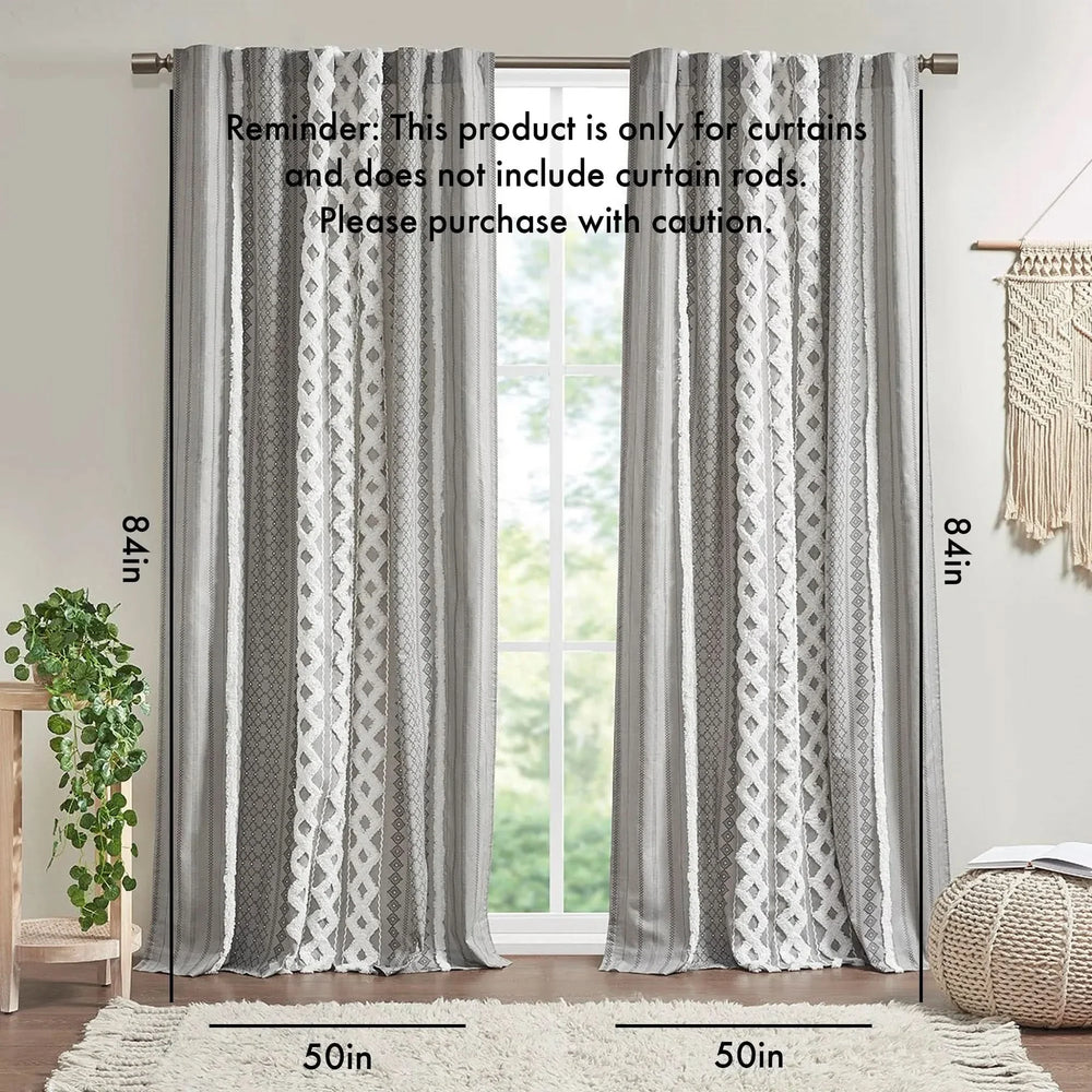 Cotton Curtain Panel Printed Chenille Stripe Lined Gray 50x84 Inches Media 3