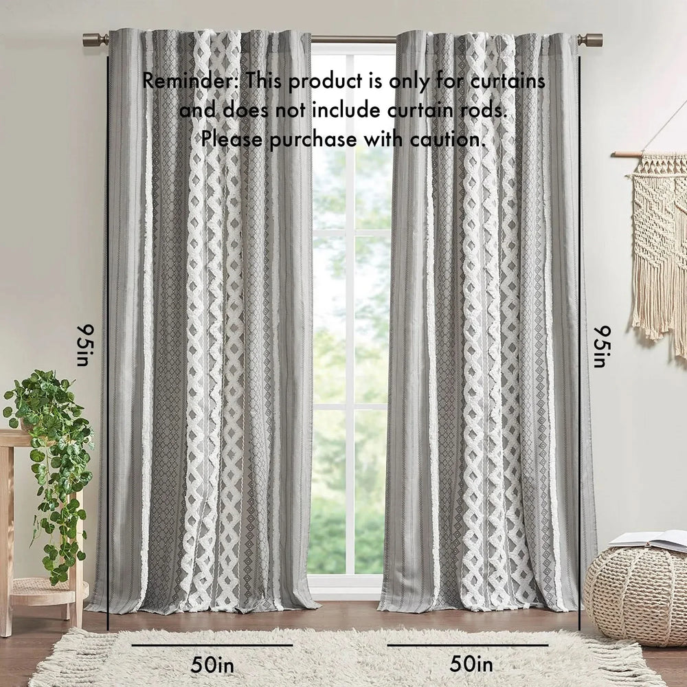 Cotton Curtain Panel Printed With Chenille Stripe Lining Gray 50x95 Media 4