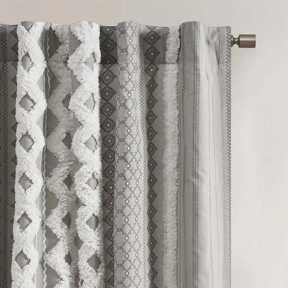 Cotton Curtain Panel Printed With Chenille Stripe Lining Gray 50x95 Media 7