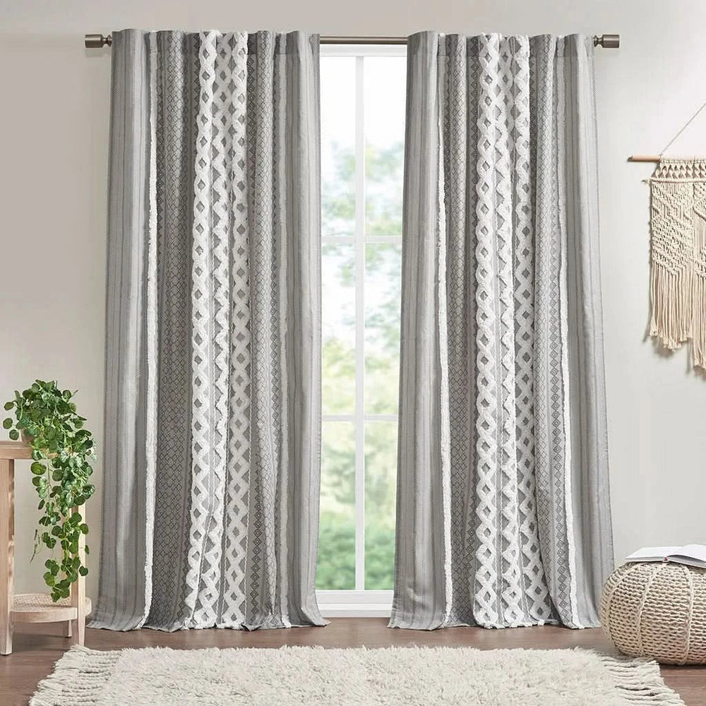 Cotton Curtain Panel Printed With Chenille Stripe Lining Gray 50x95 Media 10