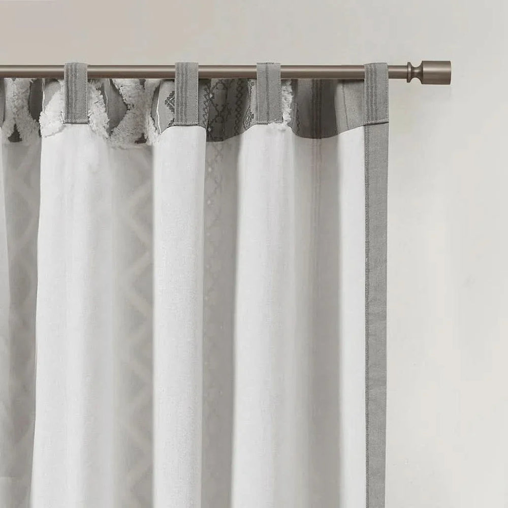 Cotton Curtain Panel Printed With Chenille Stripe Lining Gray 50x95 Media 2