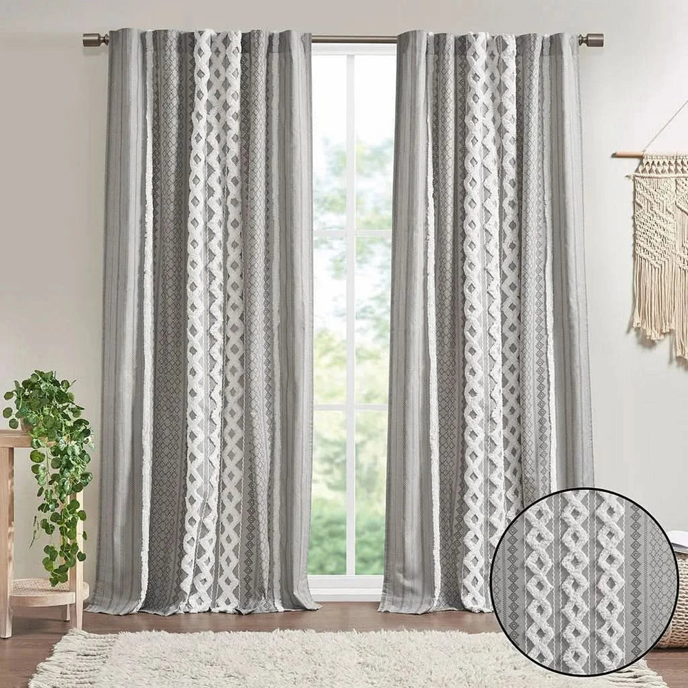 Cotton Curtain Panel Printed With Chenille Stripe Lining Gray 50x95 Media 11