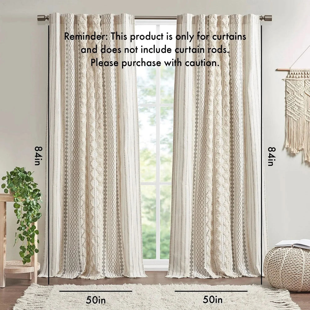 Cotton Curtain Panel Chenille Stripe Lined Ivory Living Room 50x84 Inches Media 8