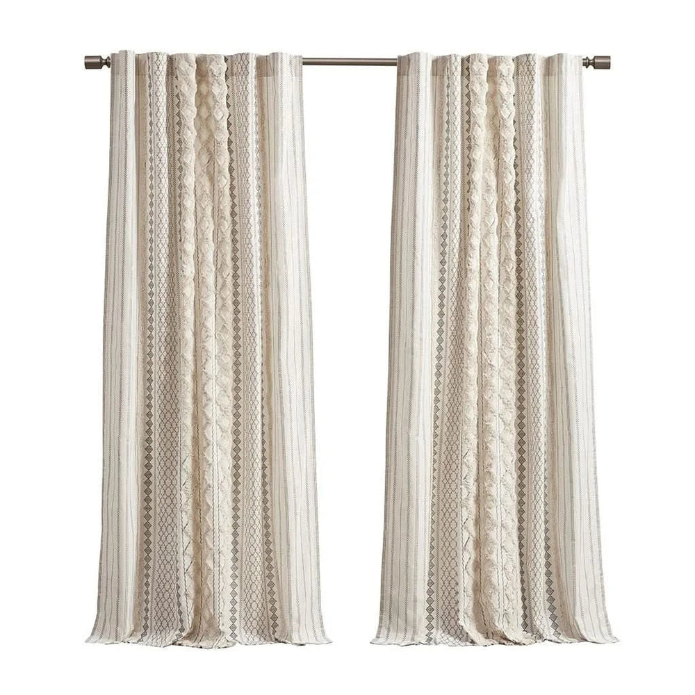 Cotton Curtain Panel Printed Chenille Stripe Lined Ivory 50x95 Inches Media 8