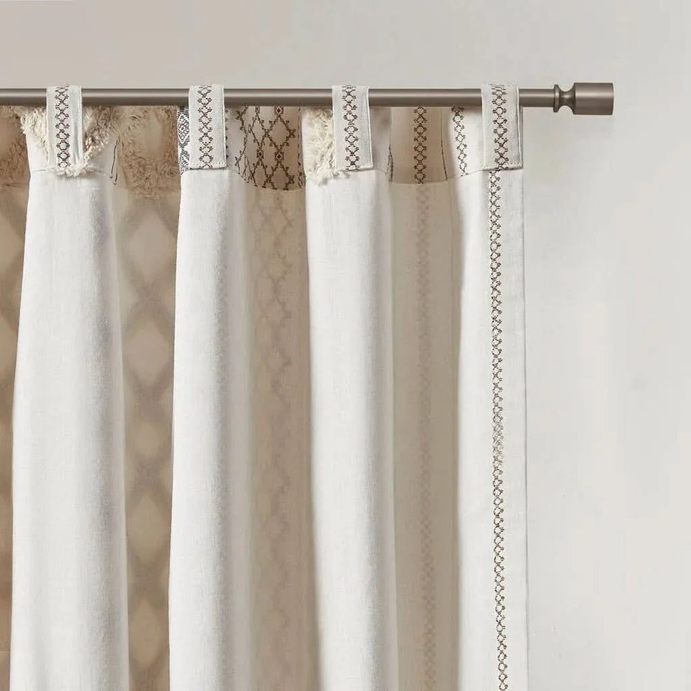 Cotton Curtain Panel Printed Chenille Stripe Lined Ivory 50x95 Inches Media 11