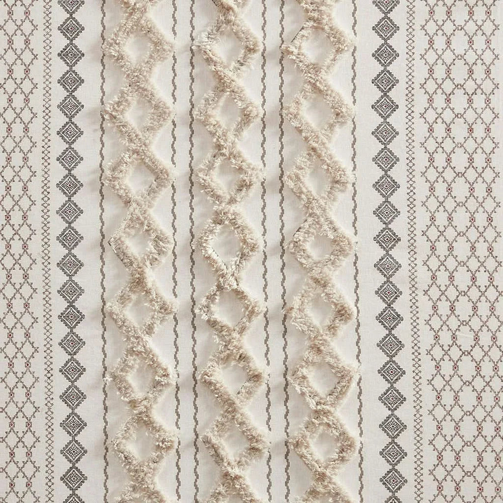 Cotton Curtain Panel Printed Chenille Stripe Lined Ivory 50x95 Inches Media 2
