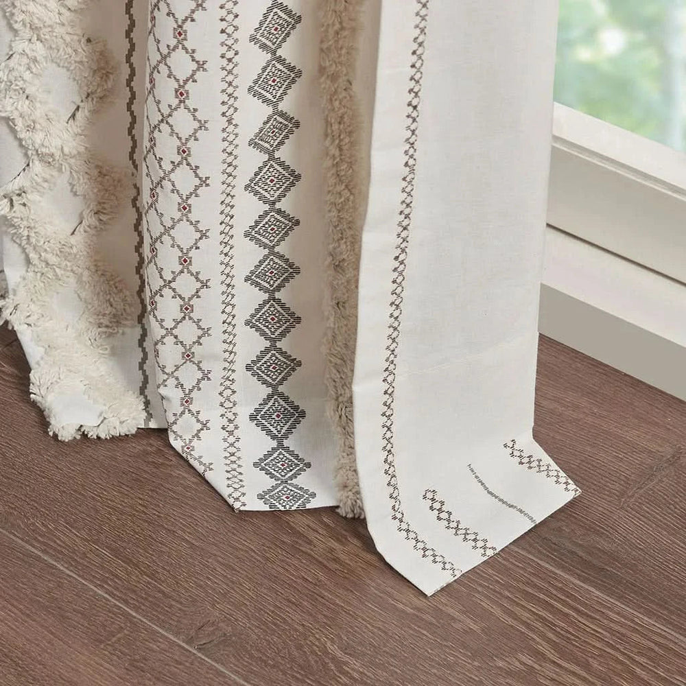 Cotton Curtain Panel Printed Chenille Stripe Lined Ivory 50x95 Inches Media 12