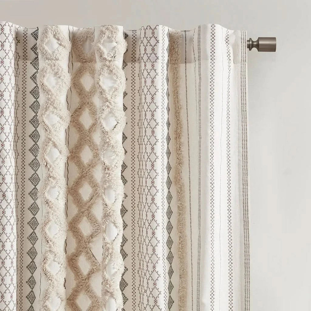 Cotton Curtain Panel Printed Chenille Stripe Lined Ivory 50x95 Inches Media 7