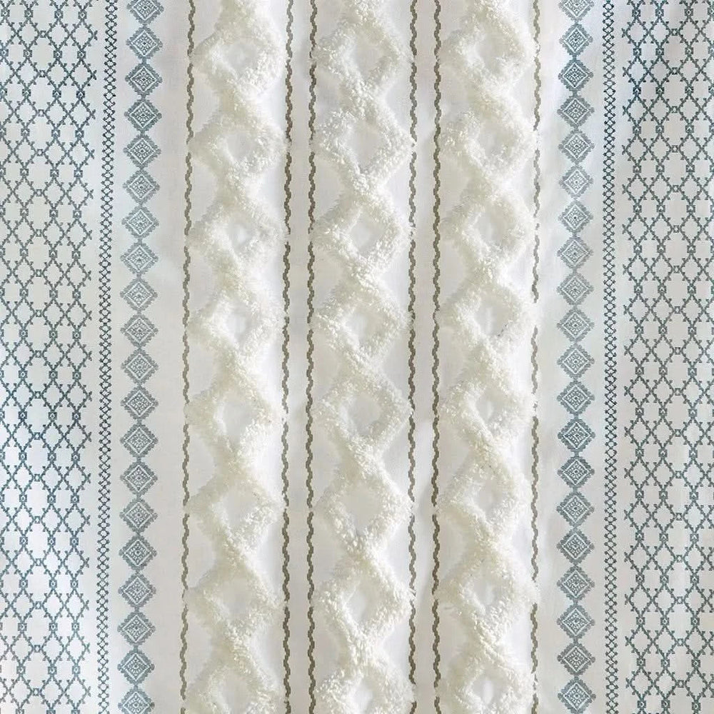 Cotton Curtain Panel Printed With Chenille Stripe & Lined White Navy 50x84 Media 7