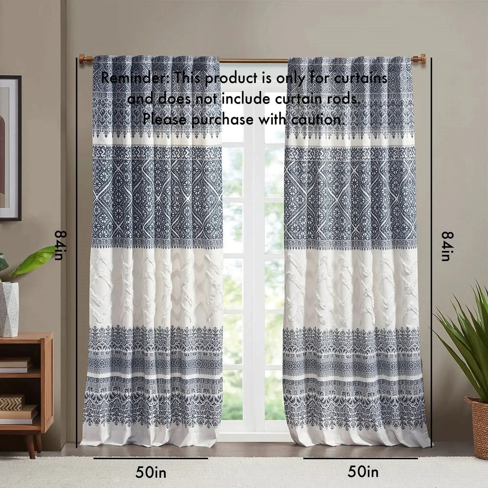 Cotton Curtain Panel Printed With Chenille Detail & Lining Multicolor Media 3