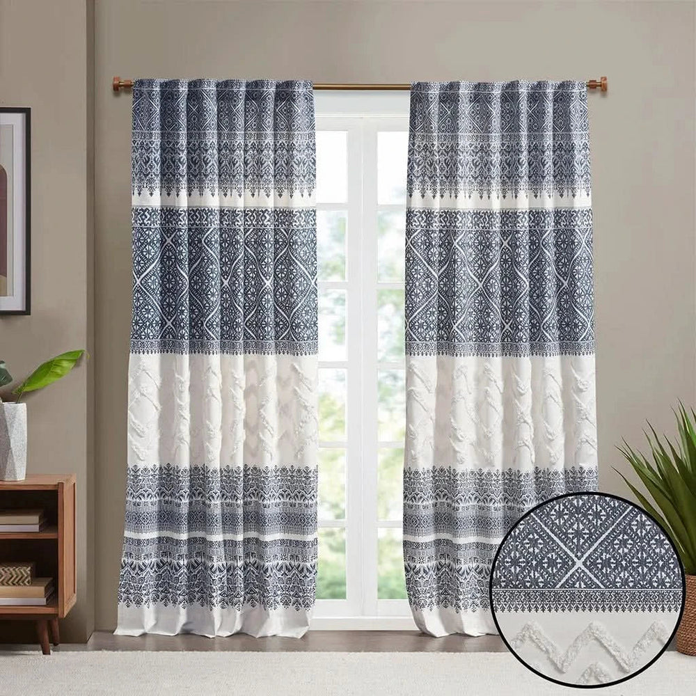 Cotton Curtain Panel Printed With Chenille Detail & Lining Multicolor Media 2