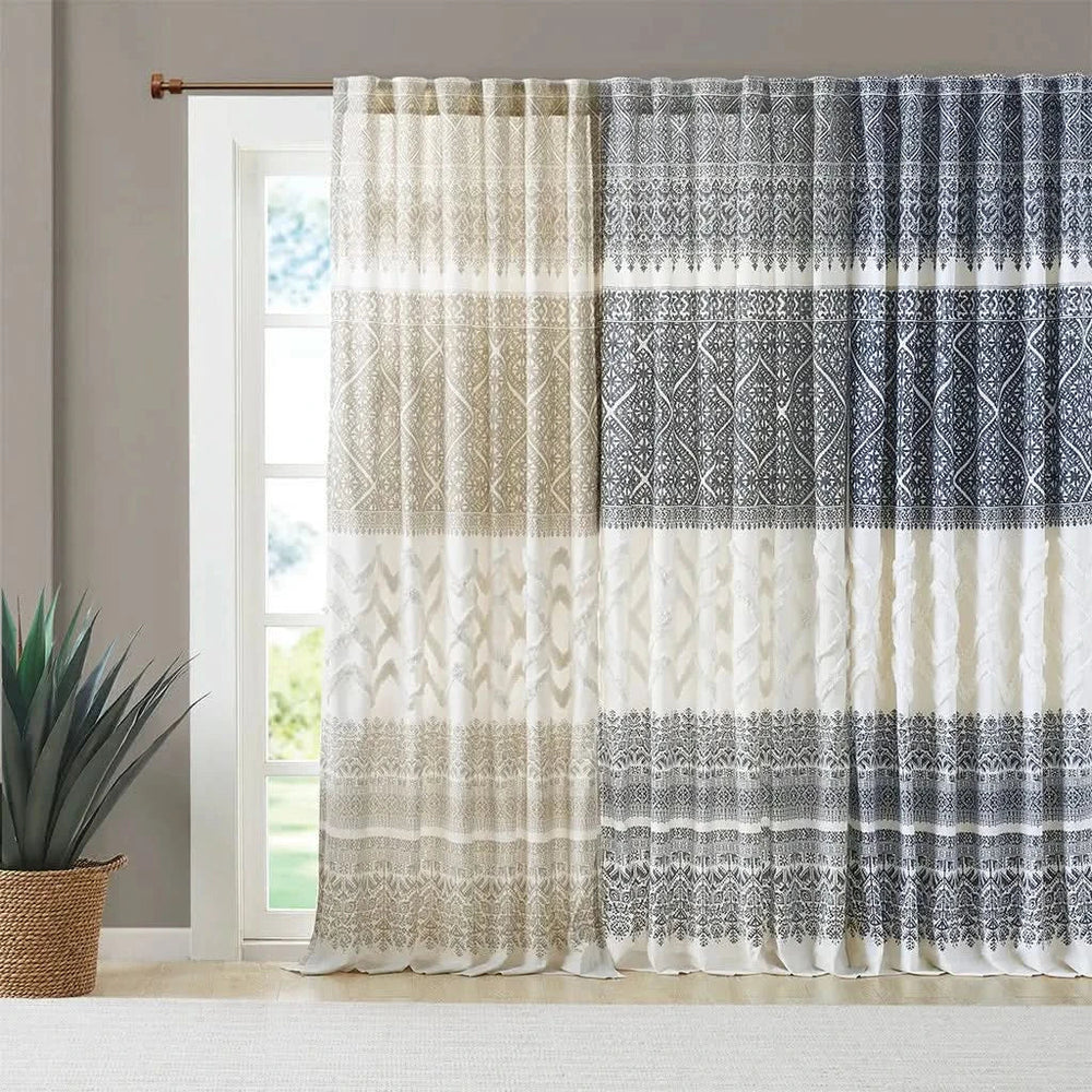Cotton Curtain Panel Printed With Chenille Detail & Lining Multicolor Media 7