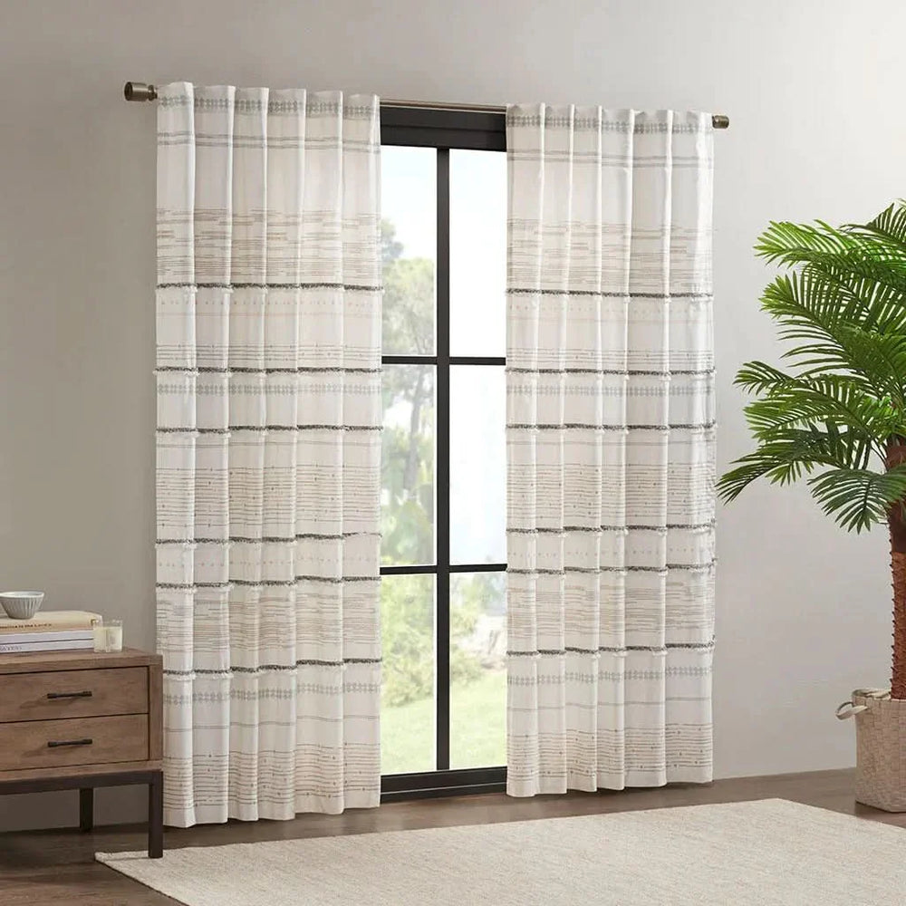 Cotton Printed Curtain Panel With Tassel Trim & Lining For Living Room Media 7