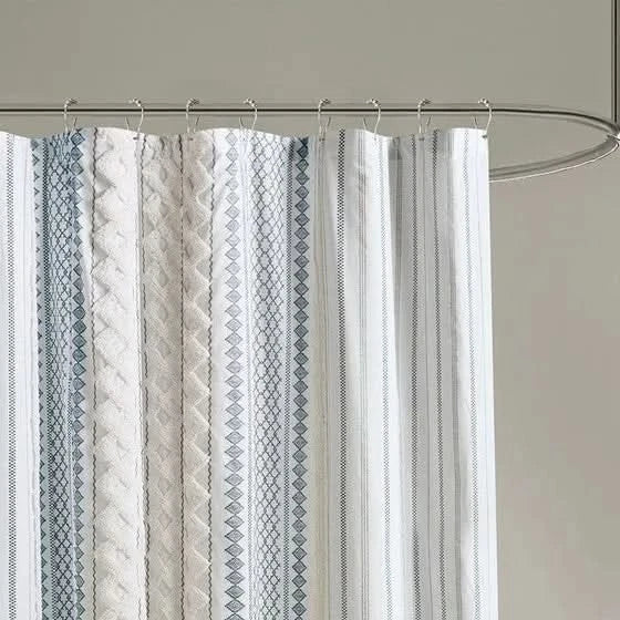 Cotton Shower Curtain + Printed Chenille Stripe + Multicolor Design Media 5