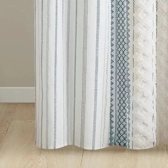 Cotton Shower Curtain + Printed Chenille Stripe + Multicolor Design Media 7