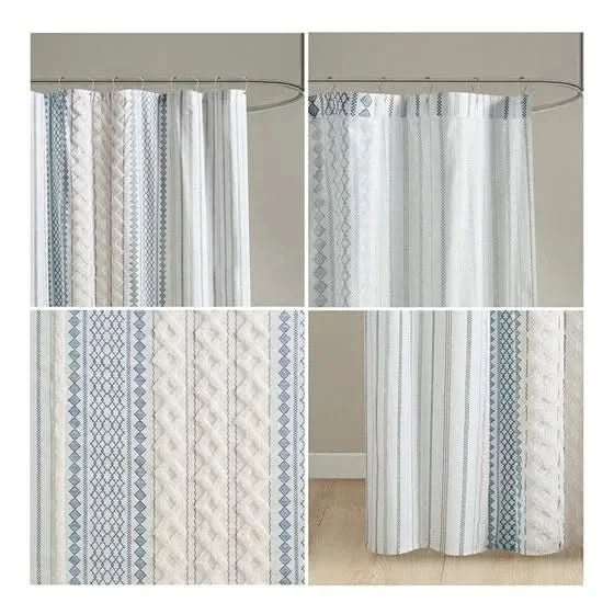 Cotton Shower Curtain + Printed Chenille Stripe + Multicolor Design Media 3