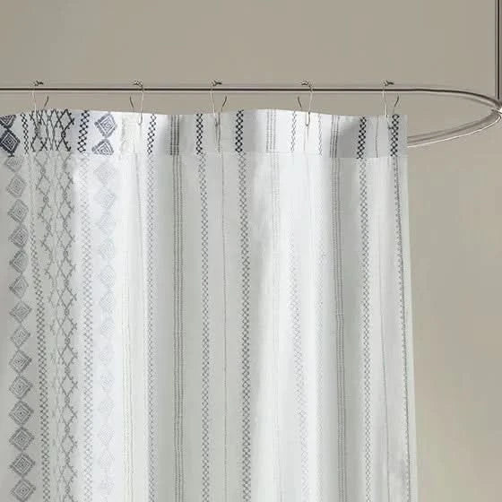 Cotton Shower Curtain + Printed Chenille Stripe + Multicolor Design Media 2