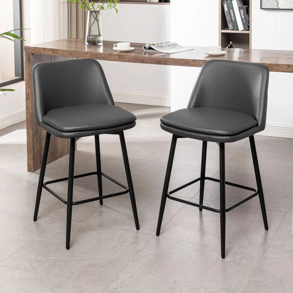 Counter Height Bar Stools PU Leather Backrest 360 Swivel Set Of 2 Media 1