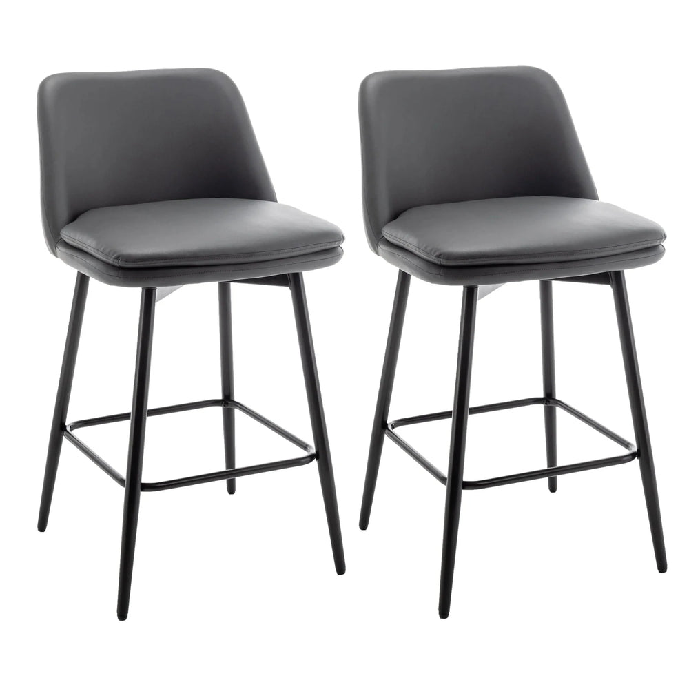 Counter Height Bar Stools PU Leather Backrest 360 Swivel Set Of 2 Media 5