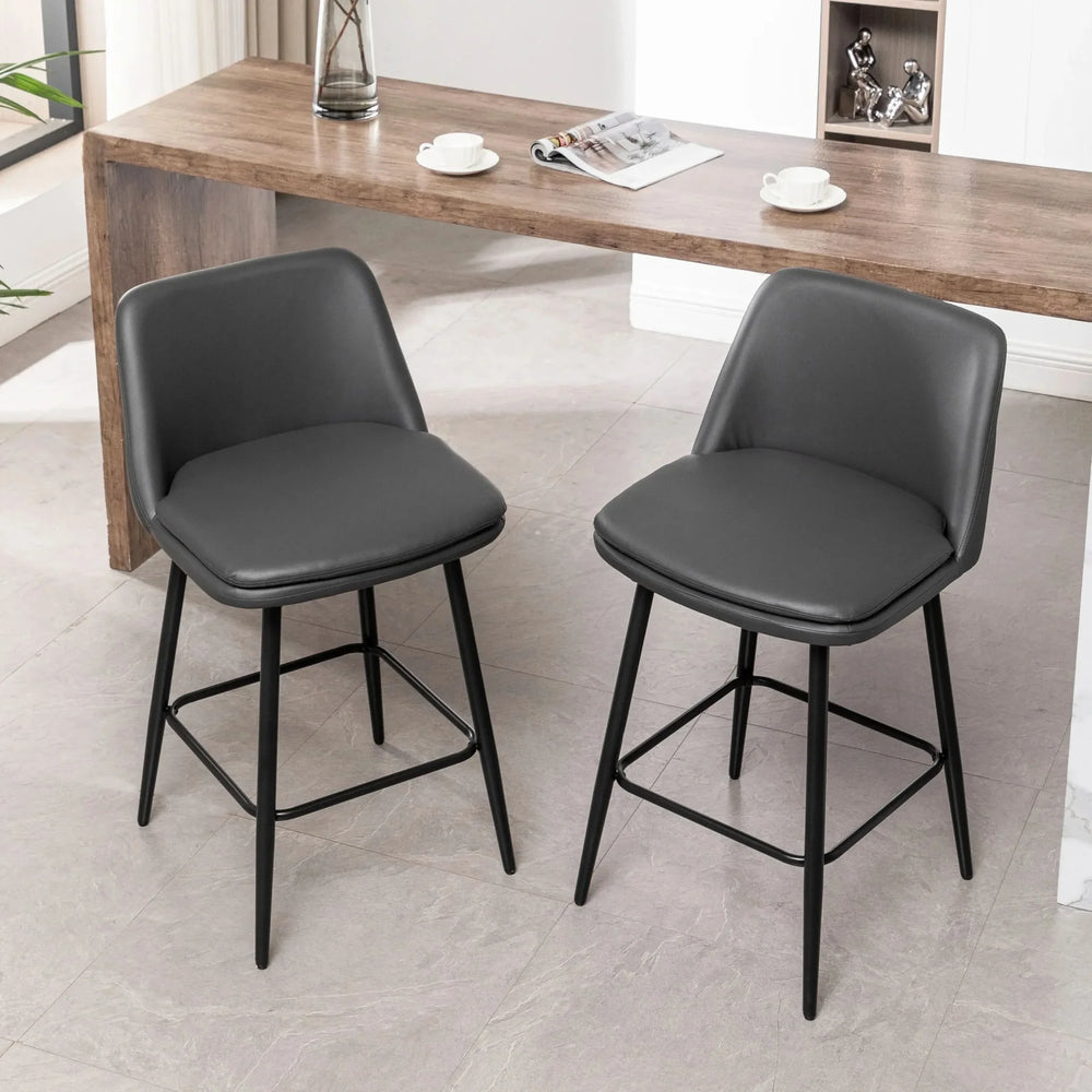 Counter Height Bar Stools PU Leather Backrest 360 Swivel Set Of 2 Media 3