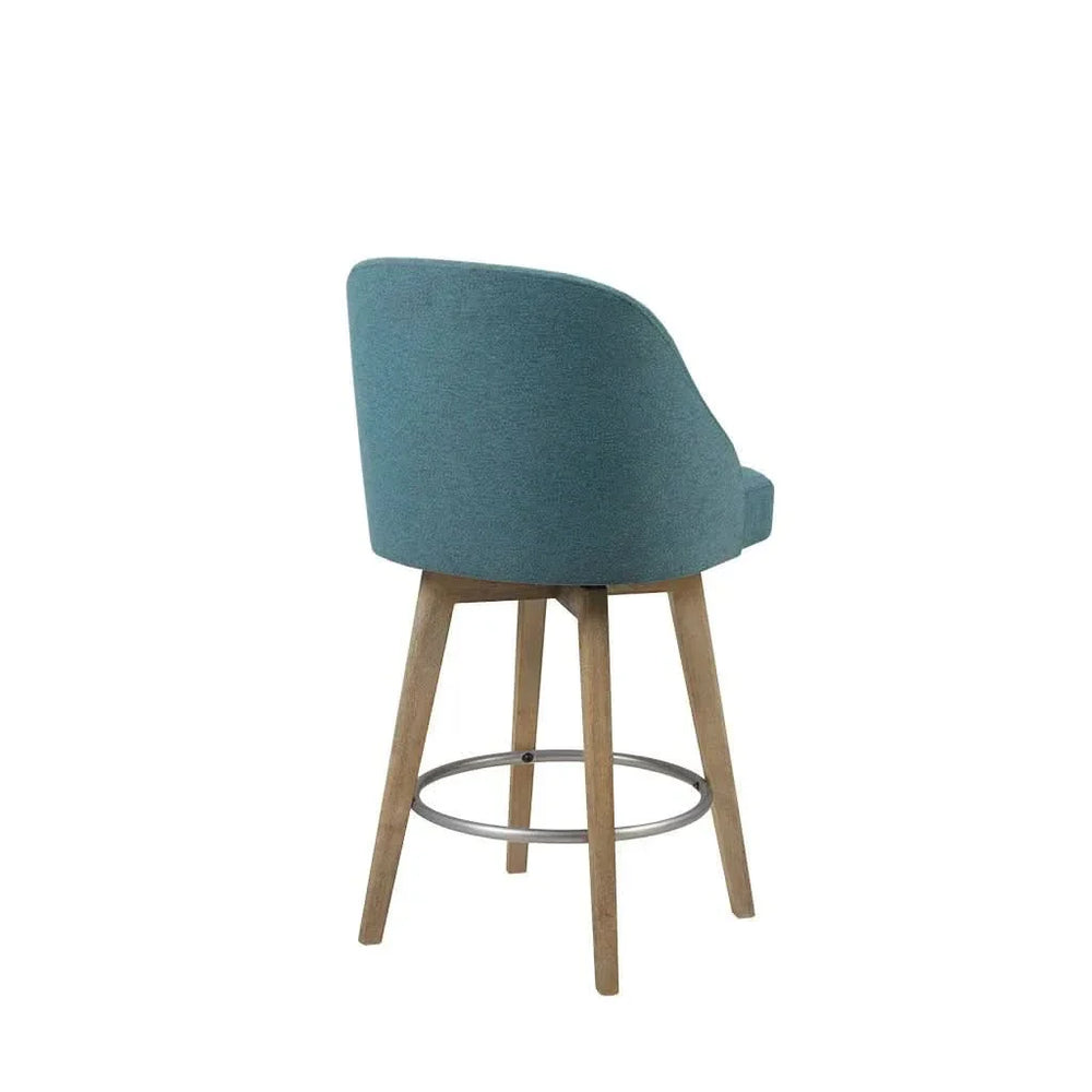 Counter Stool Blue Polyester Upholstery Swivel Seat Counter Height Wood Legs Media 4