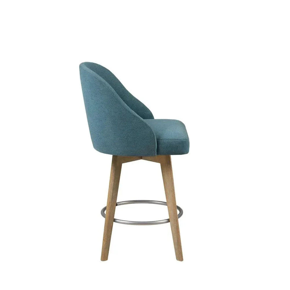 Counter Stool Blue Polyester Upholstery Swivel Seat Counter Height Wood Legs Media 3