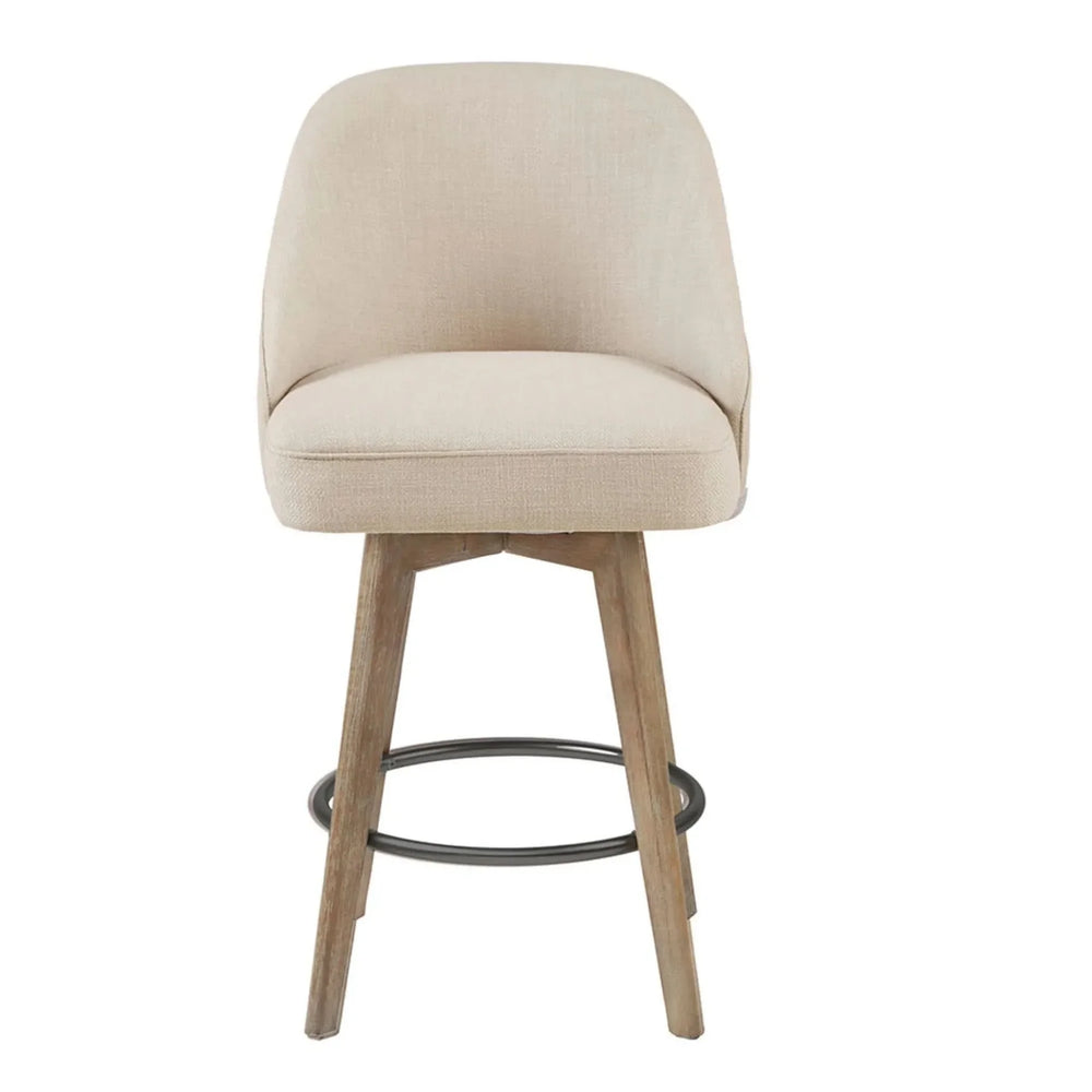 Counter Stool Polyester Swivel Seat Sand Color With Solid Wood Legs Media 4