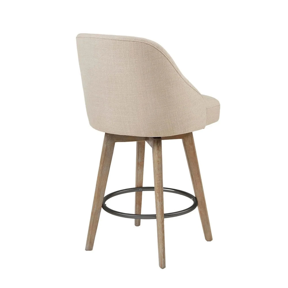 Counter Stool Polyester Swivel Seat Sand Color With Solid Wood Legs Media 6