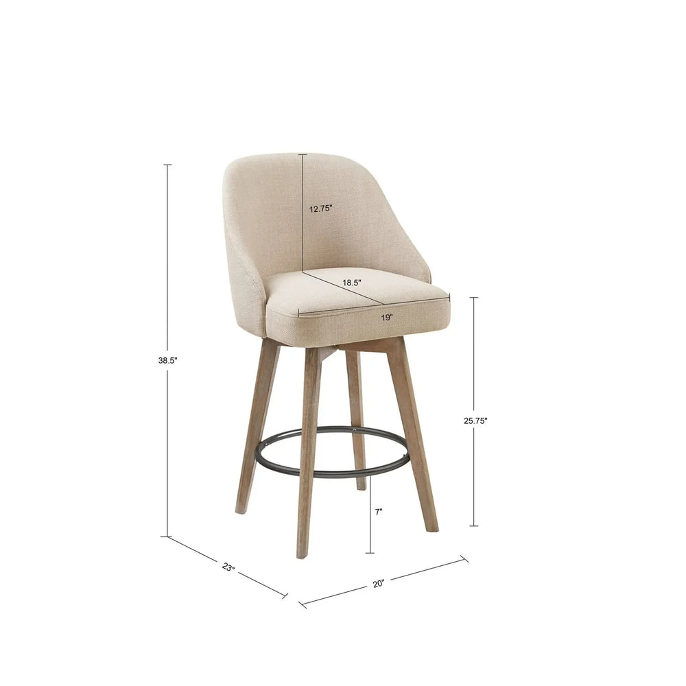 Counter Stool Polyester Swivel Seat Sand Color With Solid Wood Legs Media 3