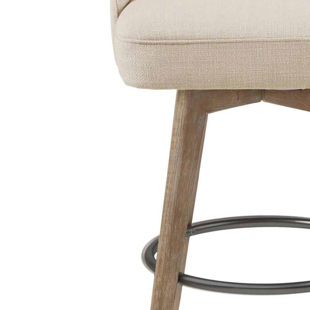 Counter Stool Polyester Swivel Seat Sand Color With Solid Wood Legs Media 8