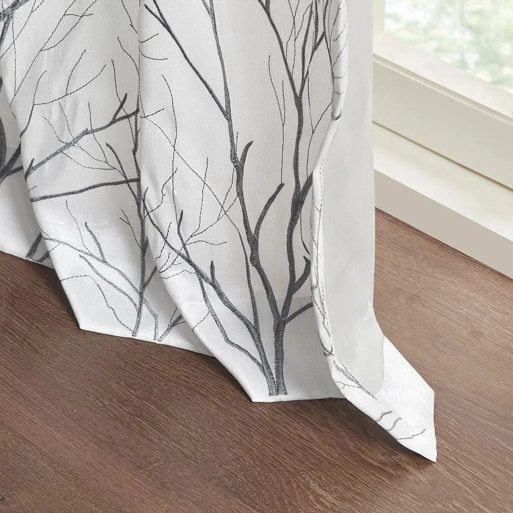 Curtain Panel Polyester Embroidered White Curtains With Branch Design Media 10