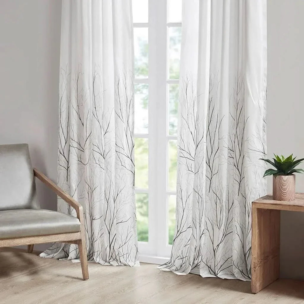 Curtain Panel Polyester Embroidered White Curtains With Branch Design Media 12