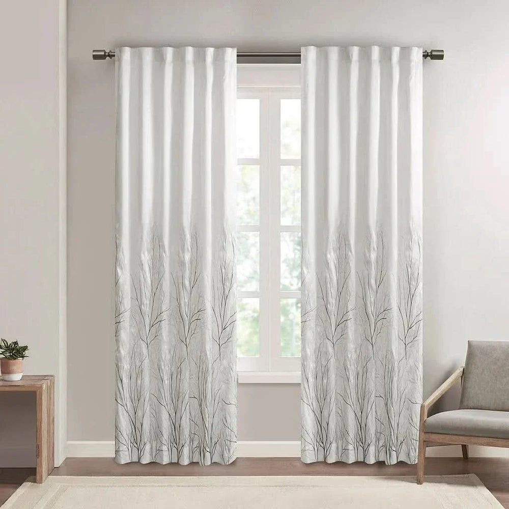 Curtain Panel Polyester Embroidered White Curtains With Branch Design Media 1