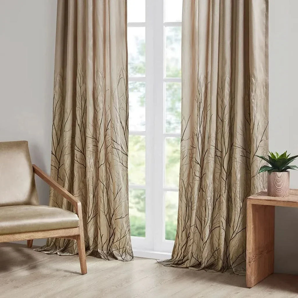 Curtain Panel Polyester Brown Branch Embroidery 84 Inch Length Living Room Media 5