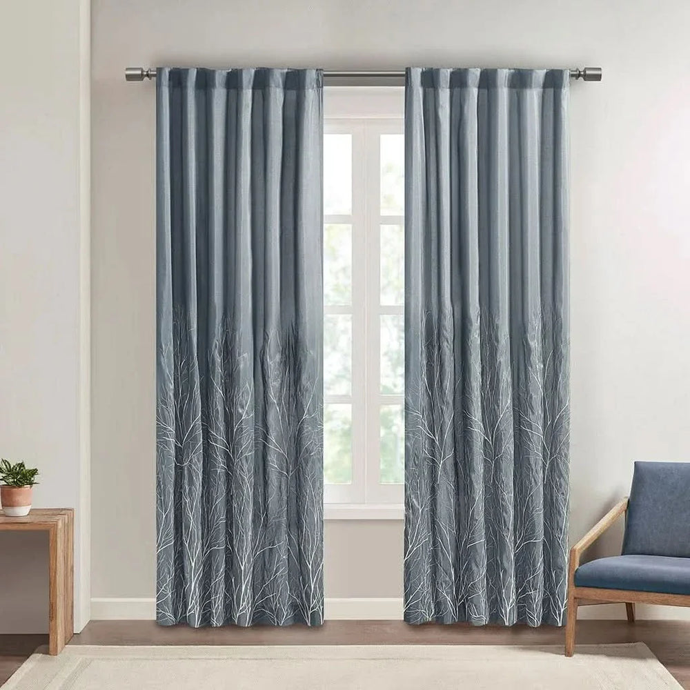 Blue Curtain Panel Polyester Embroidered Design For Living Room Drapery Media 2